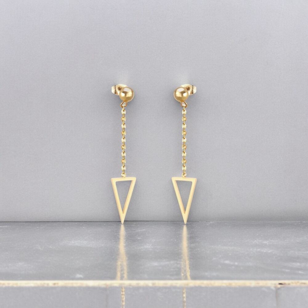 NEW 18K yellow gold plated chain drop triangle earrings jewelry B8A